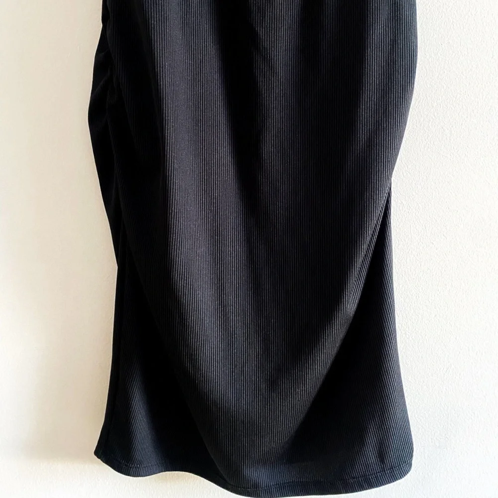 Topshop | Ruched Shoulder Pad Black Sleeveless Dress | Size 8 - Picture 7 of 11
